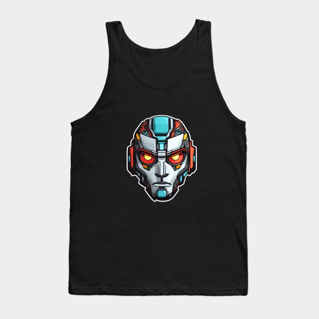 Stylized Robotic Head with Glaring Red Eyes Tank Top by AIHRGDesign
